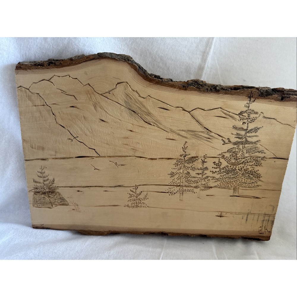 Serving Board Wall Art Alder Wood Engraved W/ Trees 13x9" Live Edge Cabin Decor